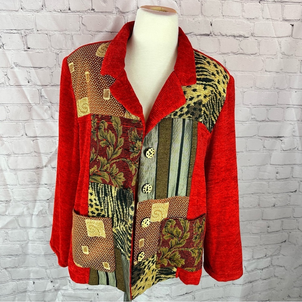 vtg alex kim Patchwork Womens L Blazer jacket animal print boho floral
